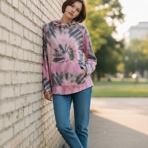 LuLaRoe Spiral Tie-Dye Hoodie in Pink and Black